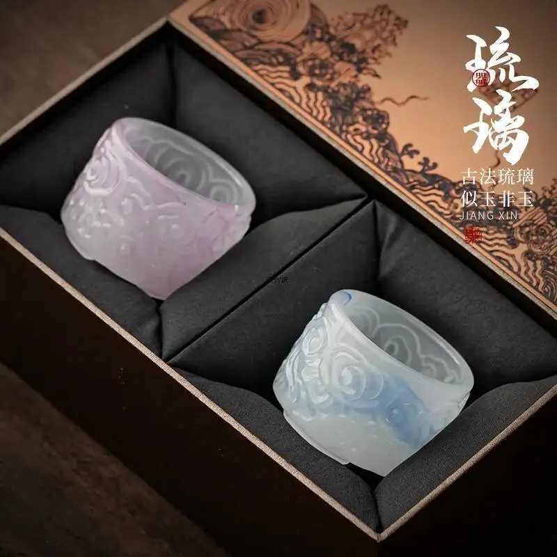 

White Jade Glass Teacup Set Household Tea Cup Master Cup Tasting Cup Kung Fu Tea Set Gift Box