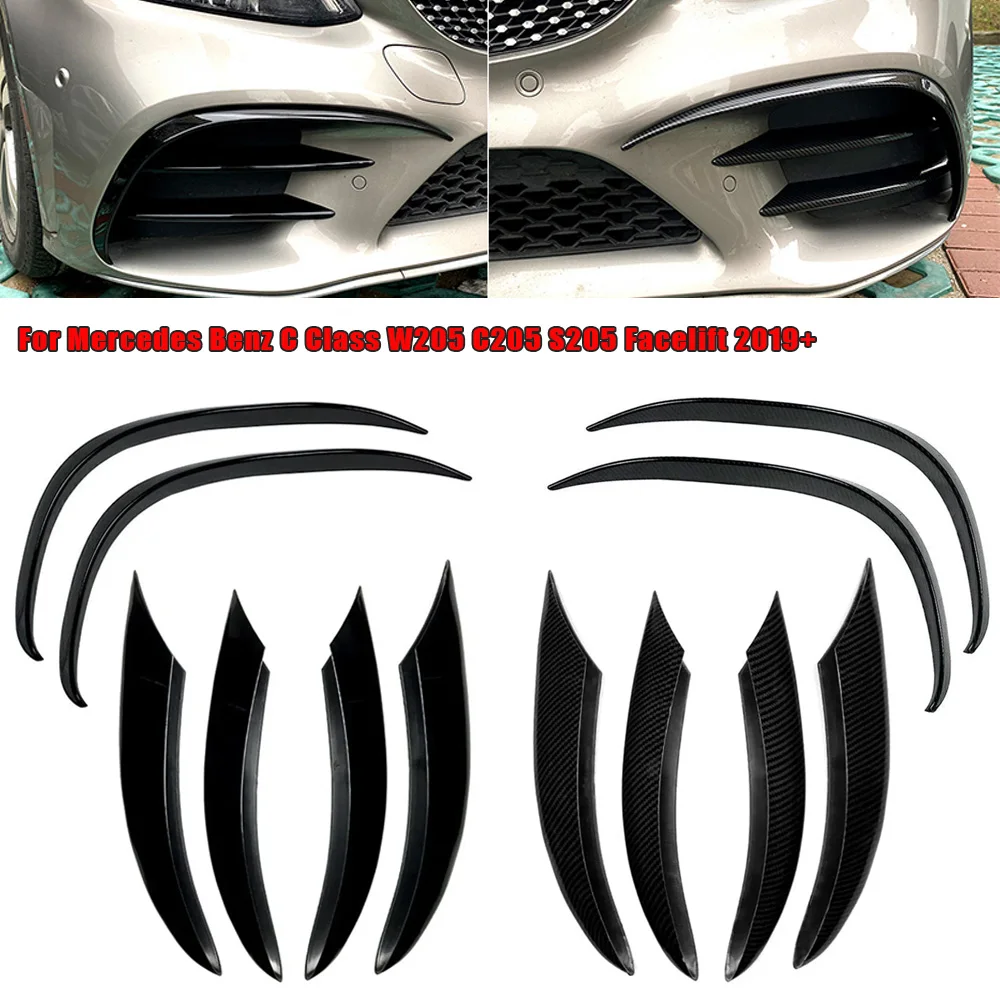 Car Front Side Bumper Fog Lamp Wind Knife Cover Trim Body Kit Tuning For Mercedes Benz C Class W205 C180 C200 C260 2019 2020+