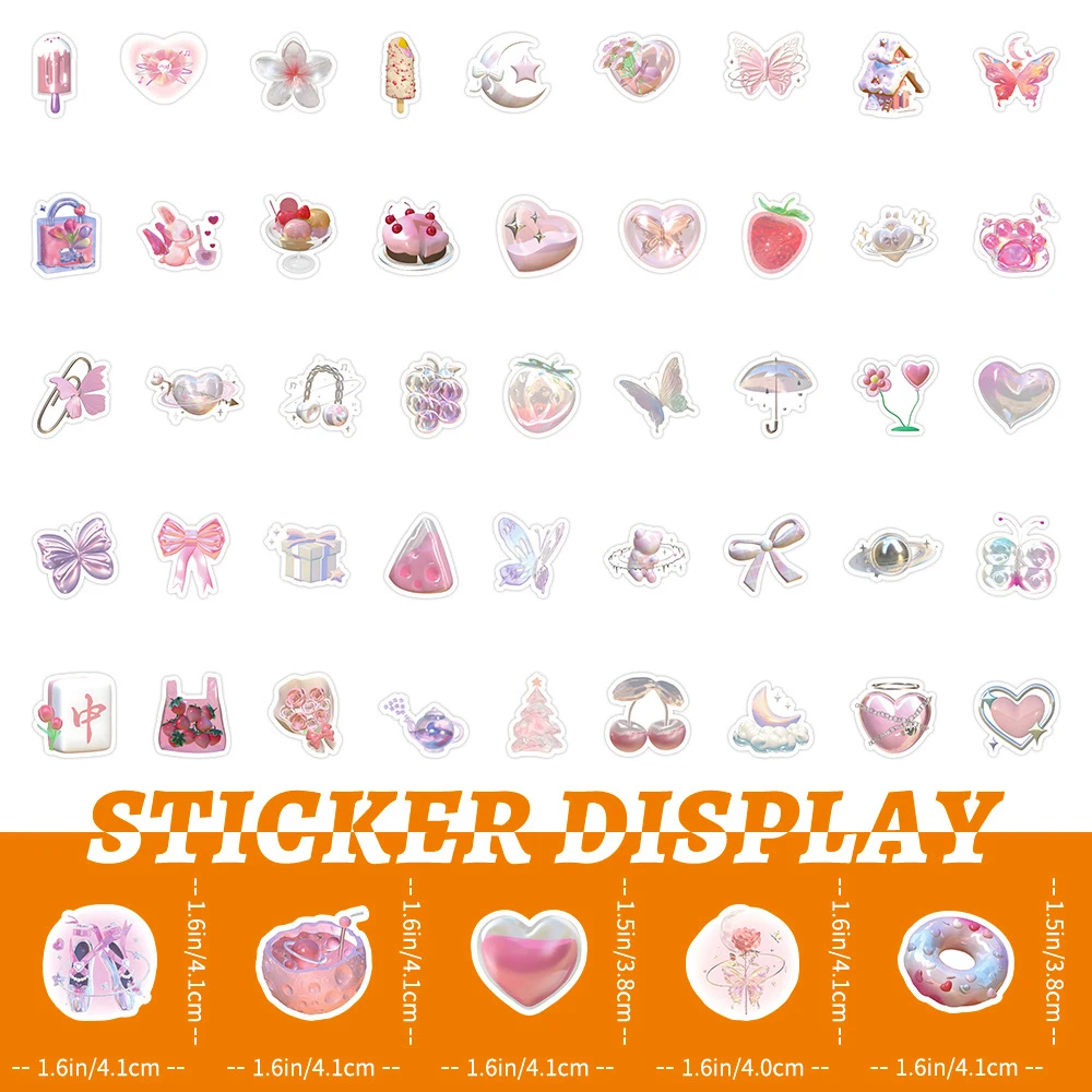 10/30/50/100PCS Cute 3D Pink Stickers Aesthetic Ins Cartoon Decals DIY Phone Laptop Fridge Kawaii Decoration Kids Sticker Toys