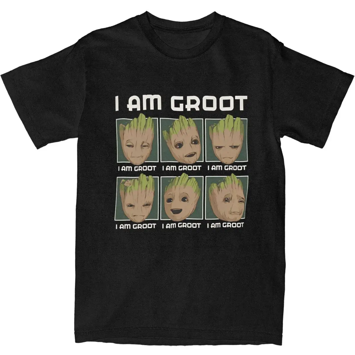 Marvel I Am Groot Guardians Of The Galaxy Moods Of Groot T-Shirt Mens Vintage Cotton T-Shirts Summer O-Neck Fashion Tee Shirt