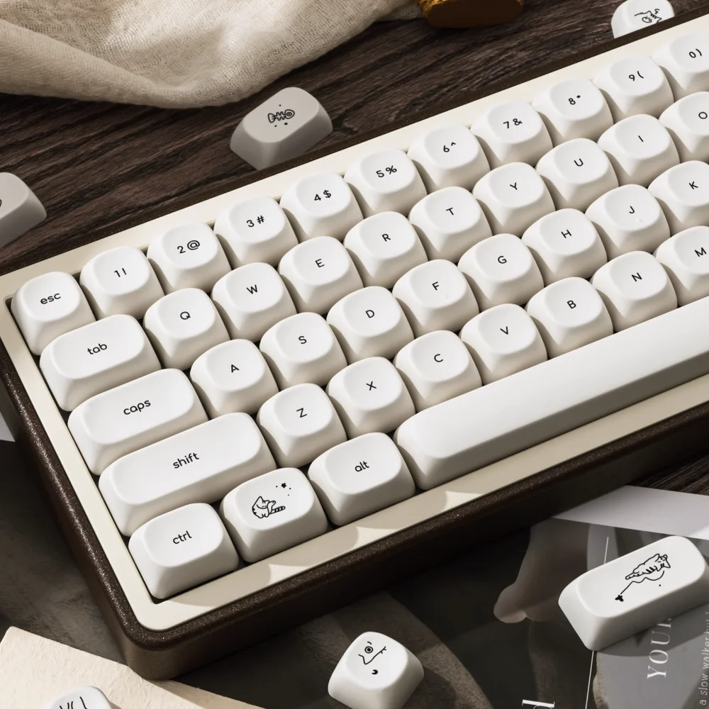 GEFENSI Milk White Kitten Keycap Set MOA PBT 125 Keys Simple And Cute Cat Keycap For Mechanical Keyboard 61/75/84/96/108 Wooting