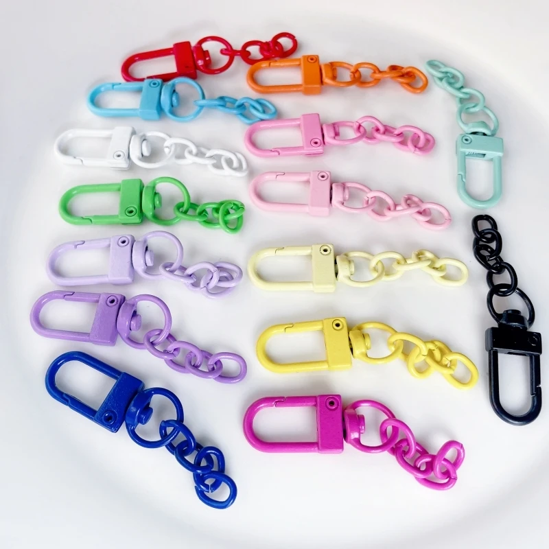 10/20pcs Keyring Lobster Clasp Spring Buckle With Chains Colored Keychains For Diy Jewelry Making Key Ring Hooks Bags Buckle