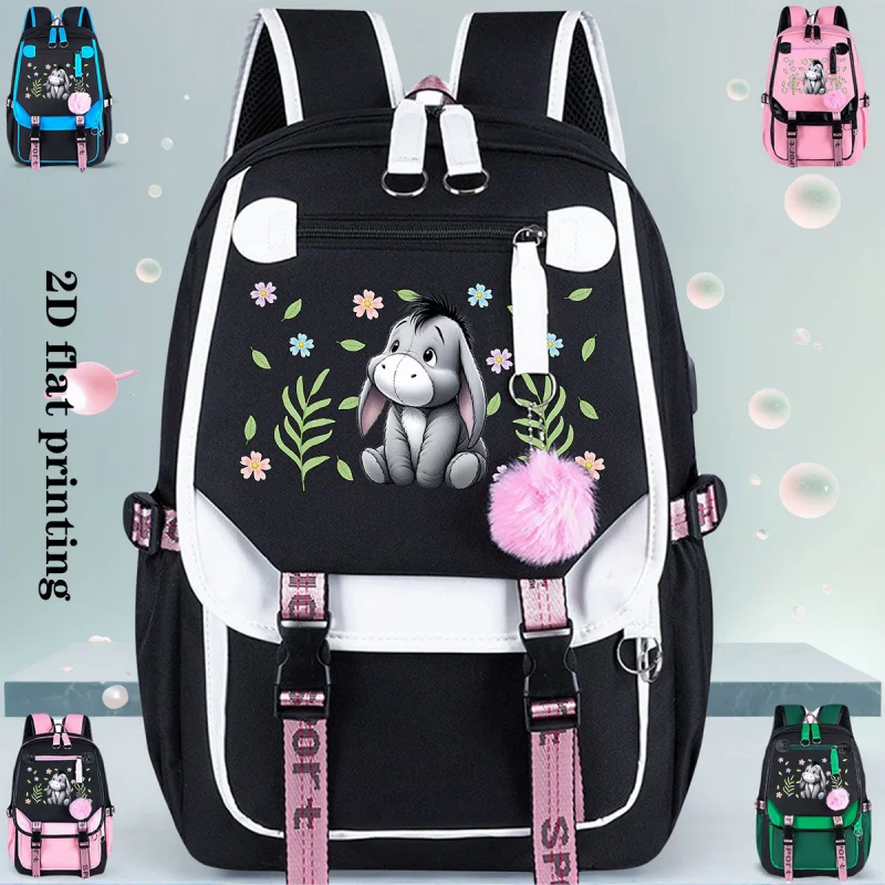 قطعة واحدة من حقيبة ظهر Eeyore & s متوافقة مع الكمبيوتر اللوحي/الكمبيوتر المحمول، حقيبة كتب ذات سعة كبيرة مع طباعة Eeyore، حقيبة سفر خفيفة الوزن لـ & (2D