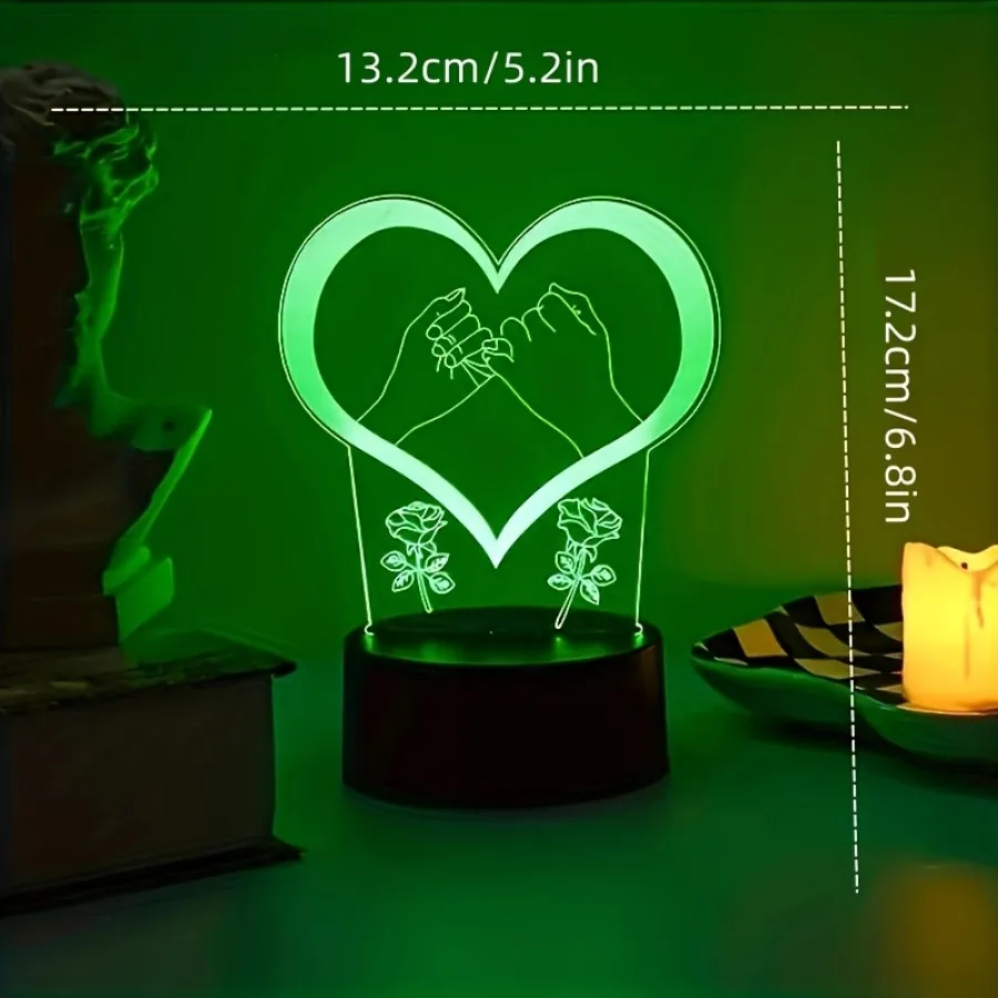 3d Hand Holding Love Night Light, acrilico 7 colori Touch, Led Desktop Decoration regalo luminoso, regalo per amante, alimentato tramite USB