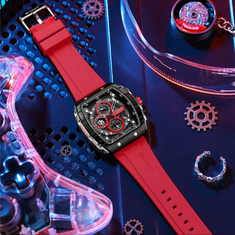 CURREN 8442 Fashion Men's Quartz Watch Skeleton Multifunction Chronograph Calendar Casual Clock Sports Watches Men reloj hombre