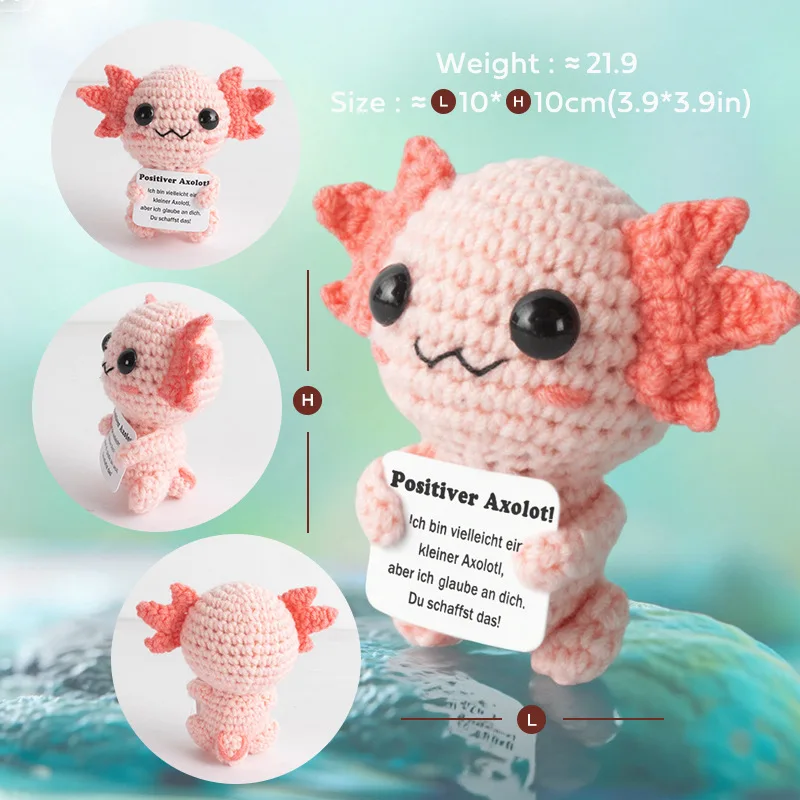 Positive Crochet Axolotl Doll with Card Home Room Decor Handmade Knitting Emotional Support Axolotl Ornament Christmas Gifts