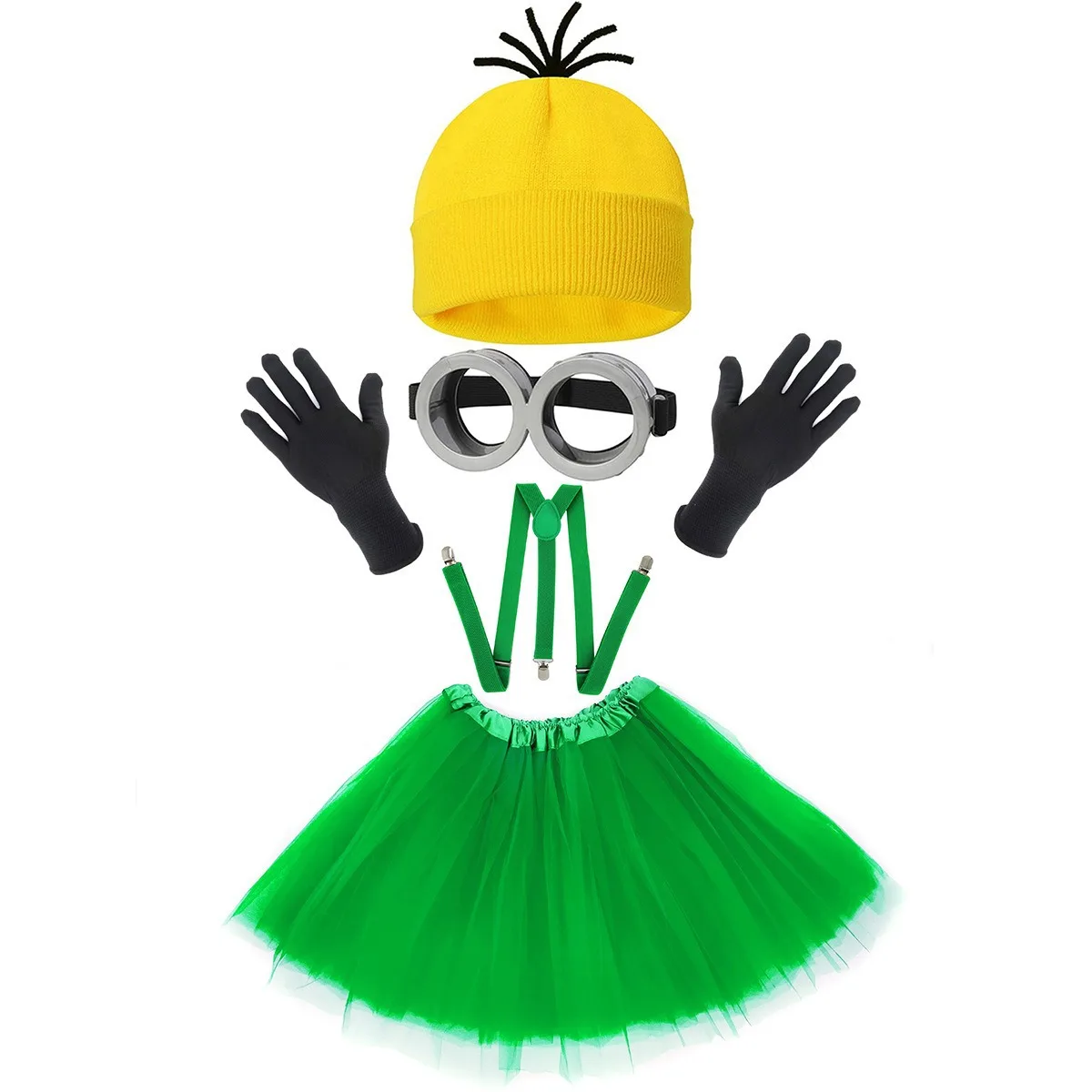 Adults Funny Yellow Cosplay Dress Up 5pcs Halloween Costume Party Carnival Yellow Beanie Hats Gloves Outfit Set for Women Men