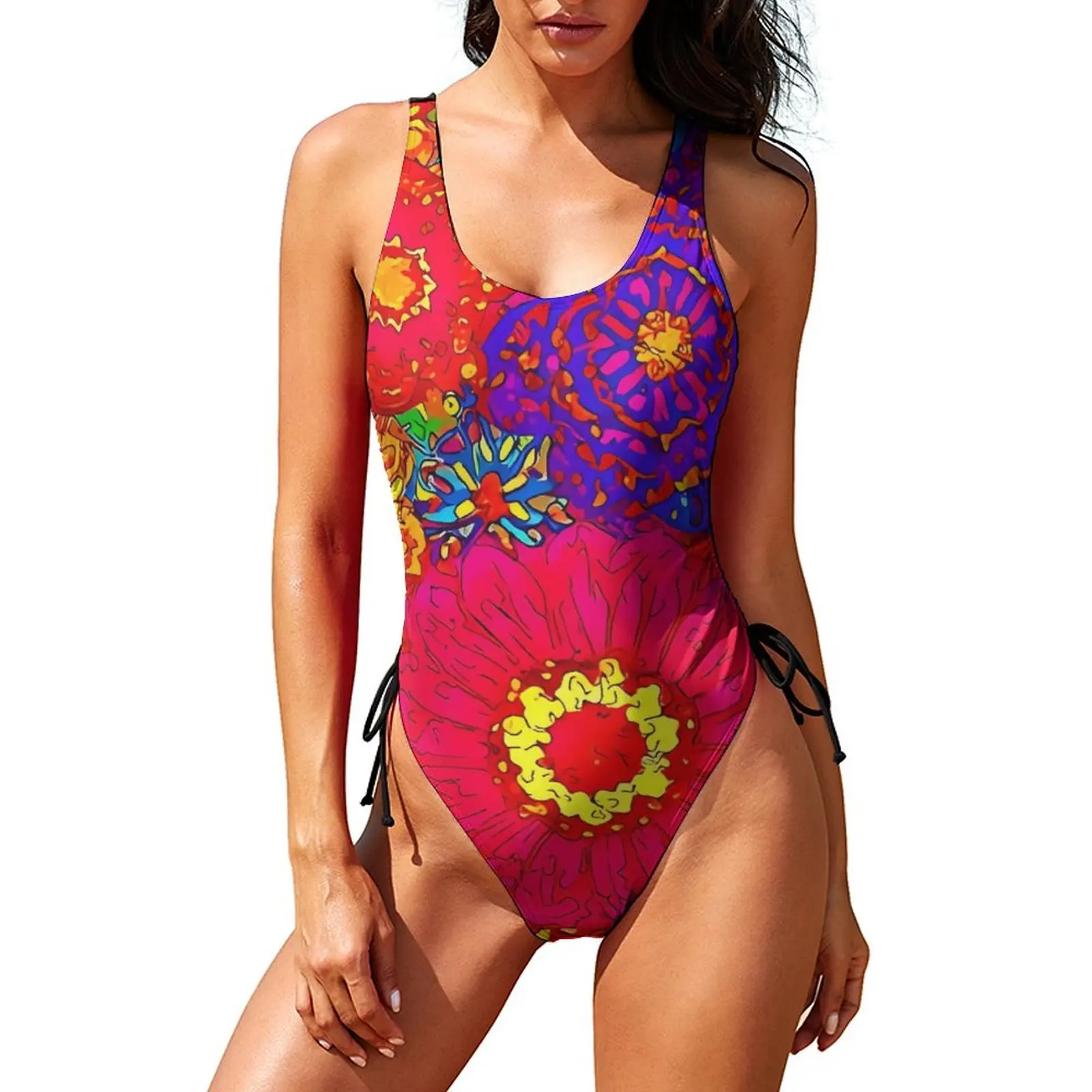 

Flower Power Swimsuit Sexy Abstract Floral Women Swimwear One Piece Aesthetic Bodysuit Sport Push Up Beach Wear Large Size