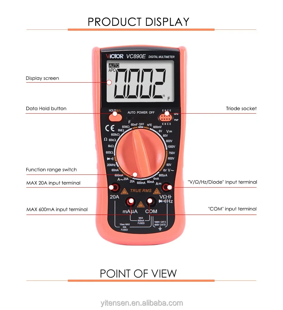 VICTOR Digital Multimeter VC890D/890C + Temperature Measurement Backlight VC890E Anti-burn Shutdown Plus 2000uF