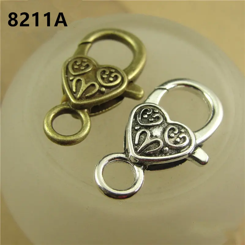 

40pcs 15x26 mm Heart Love With Flower Shape Lobster Buckle Trap Clasp Hooks Alloy Antique Silver Bronze Keychains Jewlery Choker