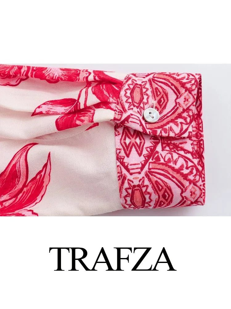 Trafza เสื้อเบลาส์ทรงหลวมลำลองสำหรับผู้หญิง, เสื้อเบลาส์แขนยาวพิมพ์ลายดอกไม้เสื้อเบลาส์แฟชั่นใหม่ฤดูร้อน