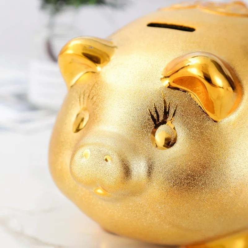 Creative Gold Plated Ceramic Pig Piggy Bank Modern Kids Golden Pig