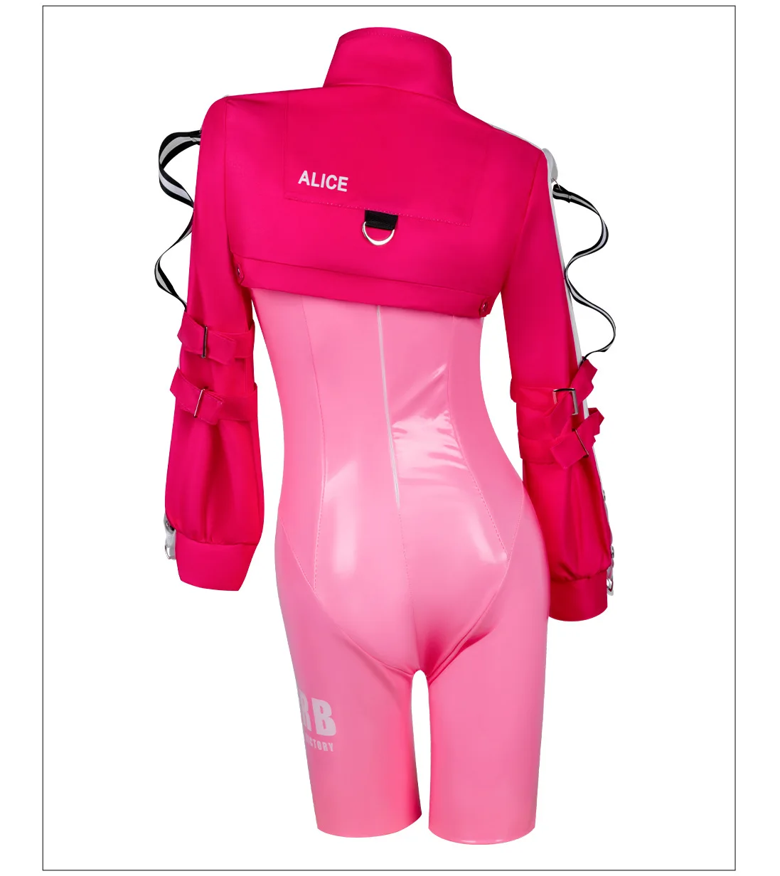 Victory Goddess cosplay complete outfit including leather jumpsuit, jacket, wig, and bunny ear accessories, suitable for Hallowe - view 6