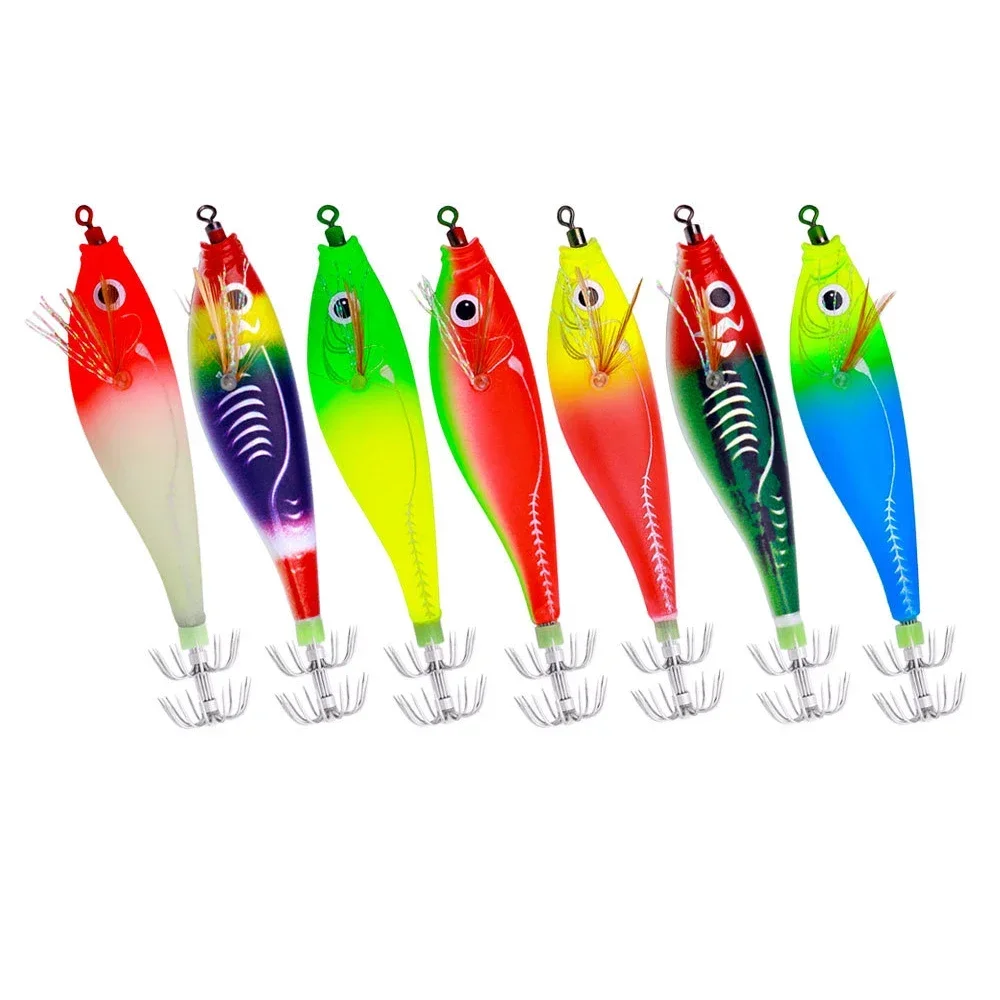 BRAVMACK 7er-Pack Garnelenköder, Angelköder mit Jigkopf, Tintenfisch-Jigköder, Leuchtender Schwanz, Salzwasser-Holz-Garnelenköder, Laser-Jig – Detail 8