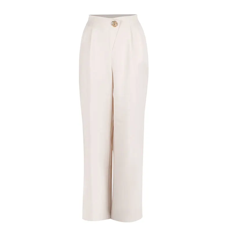 AODEBIAO Women's Straight Leg Trousers Summer Elegant Basic Pants Solid Fashion Casual Simple Office High Waist Trousers Female