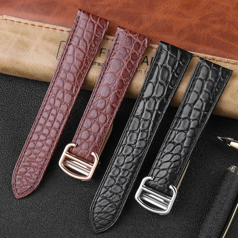 20/22/23/24/25mm Crocodile watchband For Cartier Tank Solo, Clé, London, Calibre unisex Bracelet Black Brown Blue folding buckle