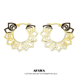2026 Stainless Steel Big Lotus Flower Circle Earrings for Women Gold Color India Round Earrings Jewelry pendiente aro E8970S01