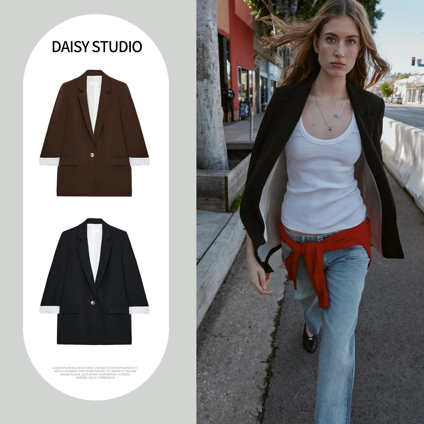 Spring New Arrival Women's Commute Style Long Sleeve Printed Cuff Suit Jacket Shoulder Pad Flip Collar Breathable Polyester