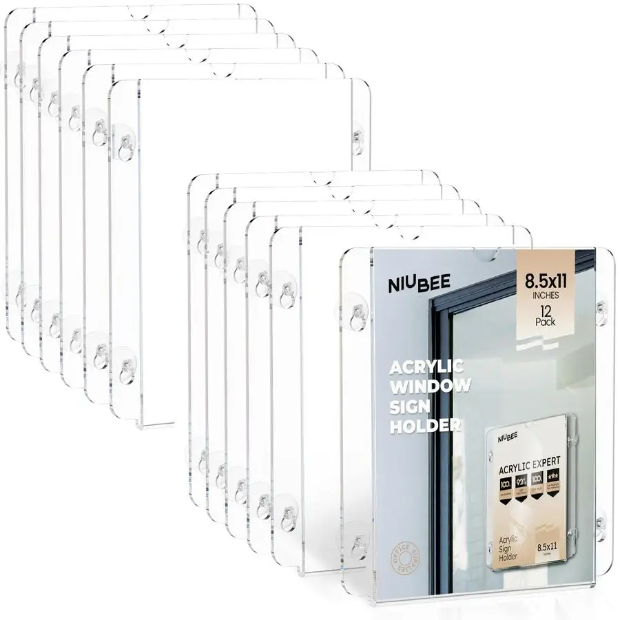 Support de panneau de fenêtre en acrylique, support de panneau de porte en verre avec 4 ventouses, support de fenêtre de 8.5x11 pouces pour afficher des dépliants, des notiques, du Doc