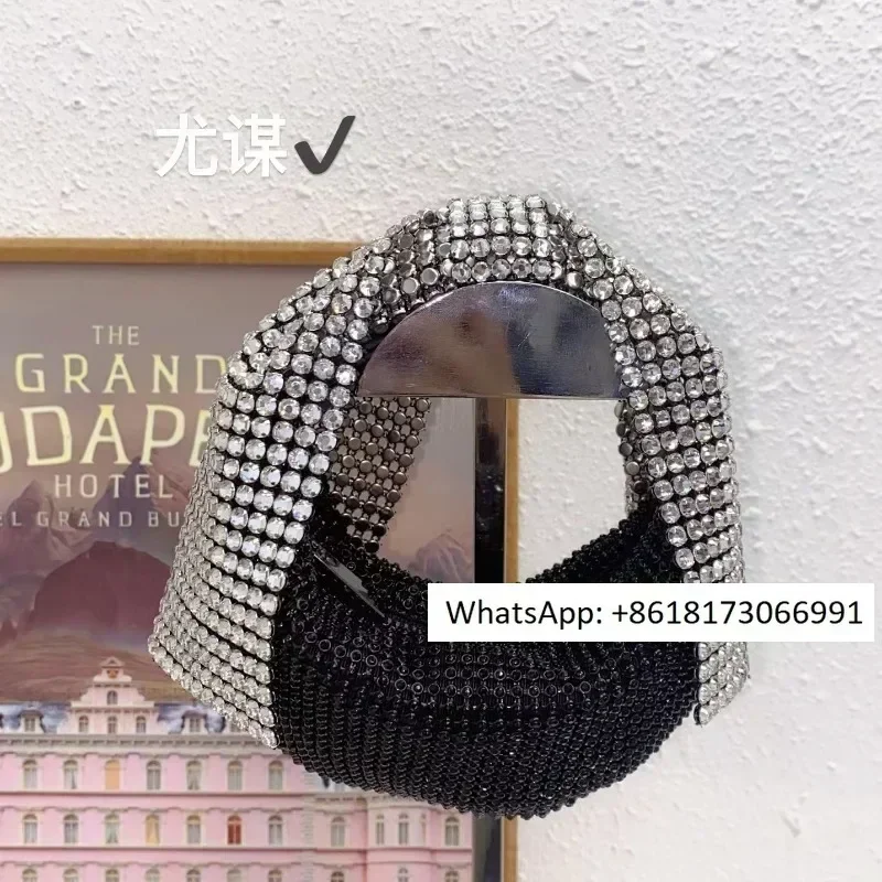 French shiny silver rhinestone bow tote bag banquet diamond change red envelope with crossbody bag in hand