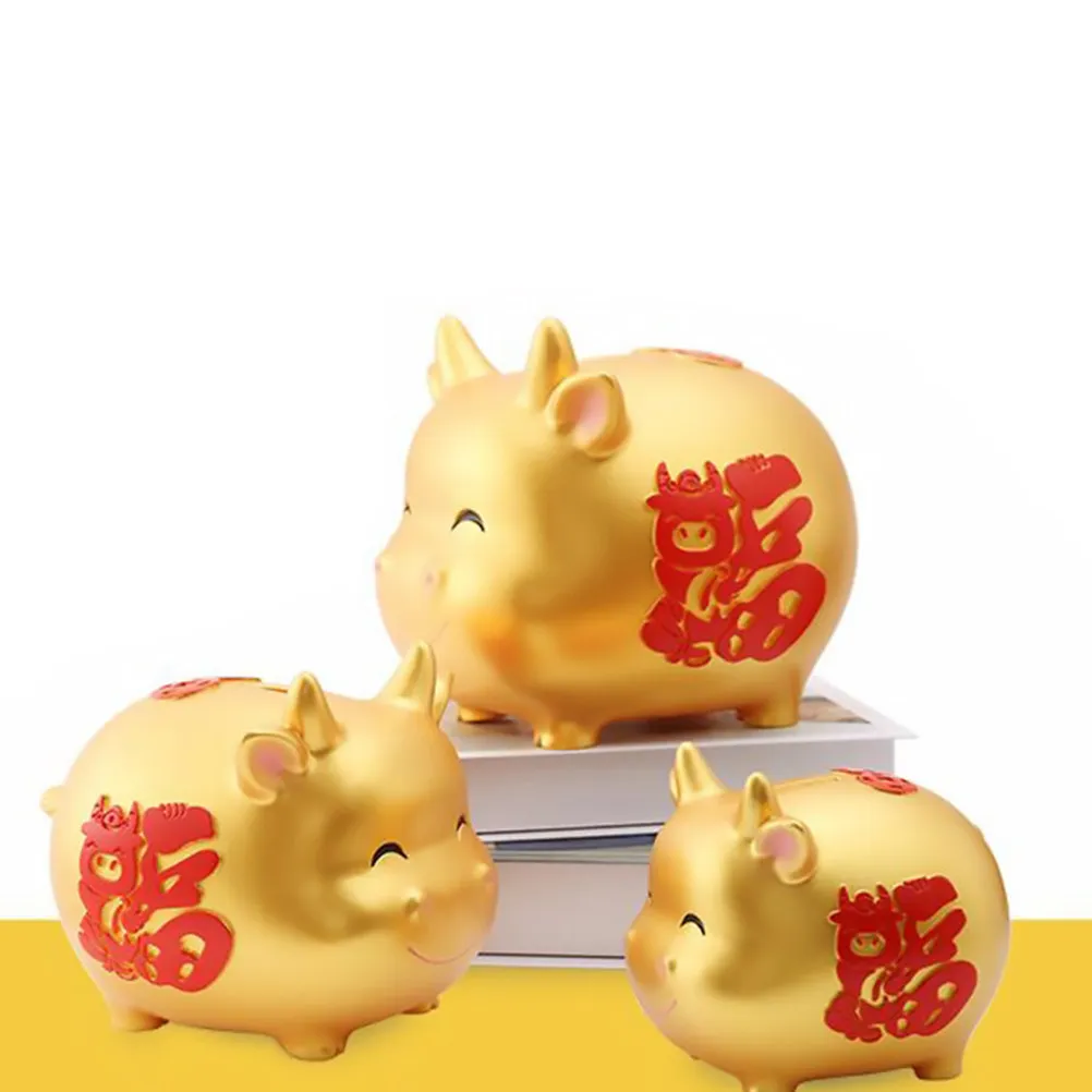 1Pcs Lovely Cattle Money Storage Pot Safe Non Toxic Vinyl PVC Piggy Bank 2021 Chinese New Year Gift for Boys Girls Desk Shelf