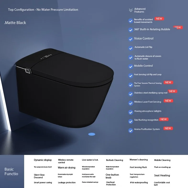 Высококачественный умный туалет, настенный туалет для ванной комнаты с пультом дистанционного управления чашей без оправы и дренажем S-Trap, интеллектуальный дизайн