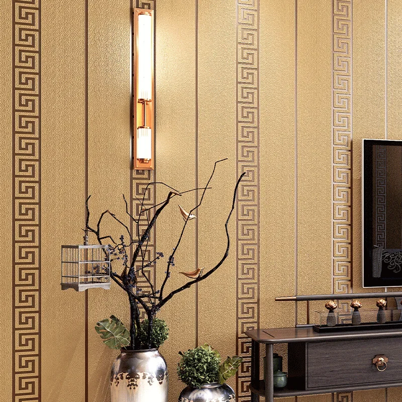 Retro Brown Wallpaper Chinese Style Key Pattern Living Room 3d Three-dimensional Zen Buddhist Hall Classical Home Wallpaper