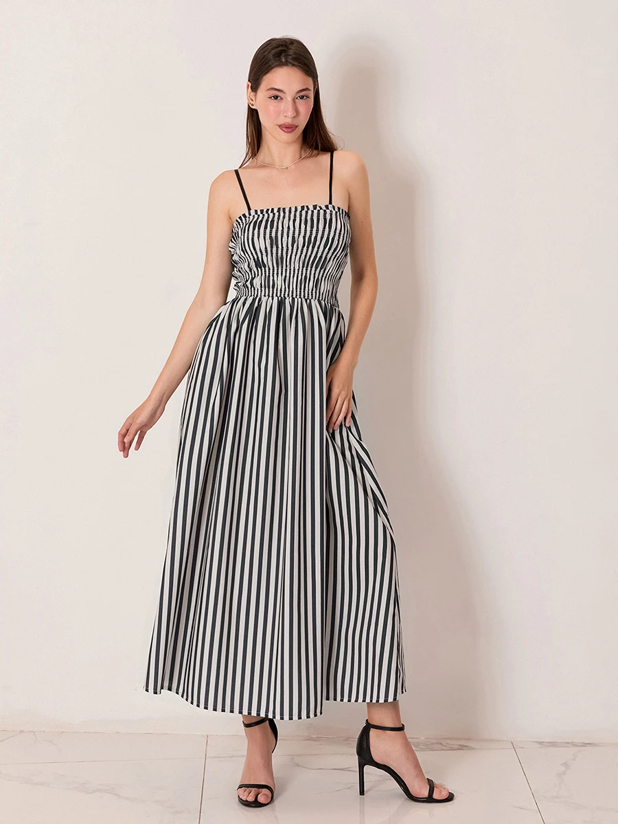 

Women Sleeveless Slip Dress Summer Vertical Stripe Print A-Line Party Dresses for Vacation Cocktail Beach Streetwear Sundress