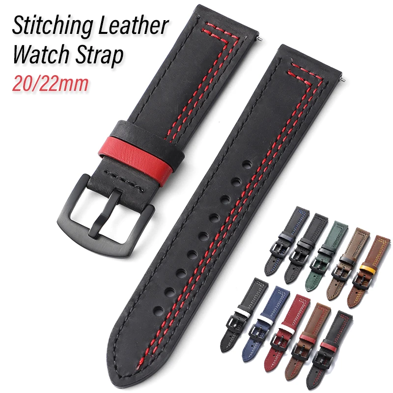 Premium Leather Watchband 20mm 22mm Quick Release Vintage Cowhide Strap for Omega for Citizen Multiple Colors Stitching Bracelet