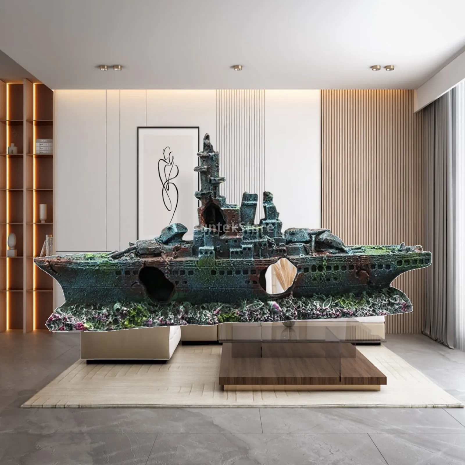Aquarium Decoration Ship Resin Craft Hiding Cave for Table Desktop Shelf