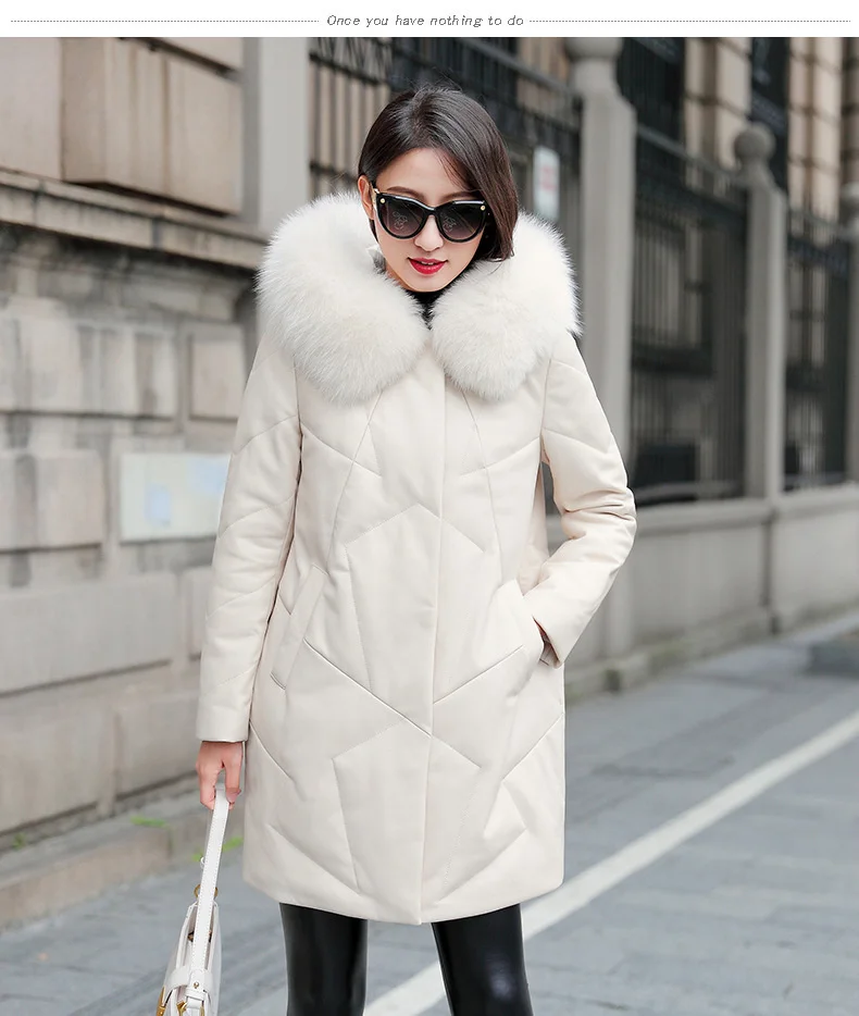 

2023 New Leather Jacket Down Coat Women Leather Down Jacket Women's New Fox Fur Collar Coats Hooded Fur Coat Sheep Jac