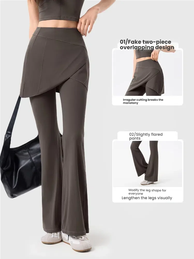 Yoga Bell-bottom Pants for Women with Detachable Buttocks Curtain High Waist Flared Wide Leg Pants Butt-lifting fitness Trousers