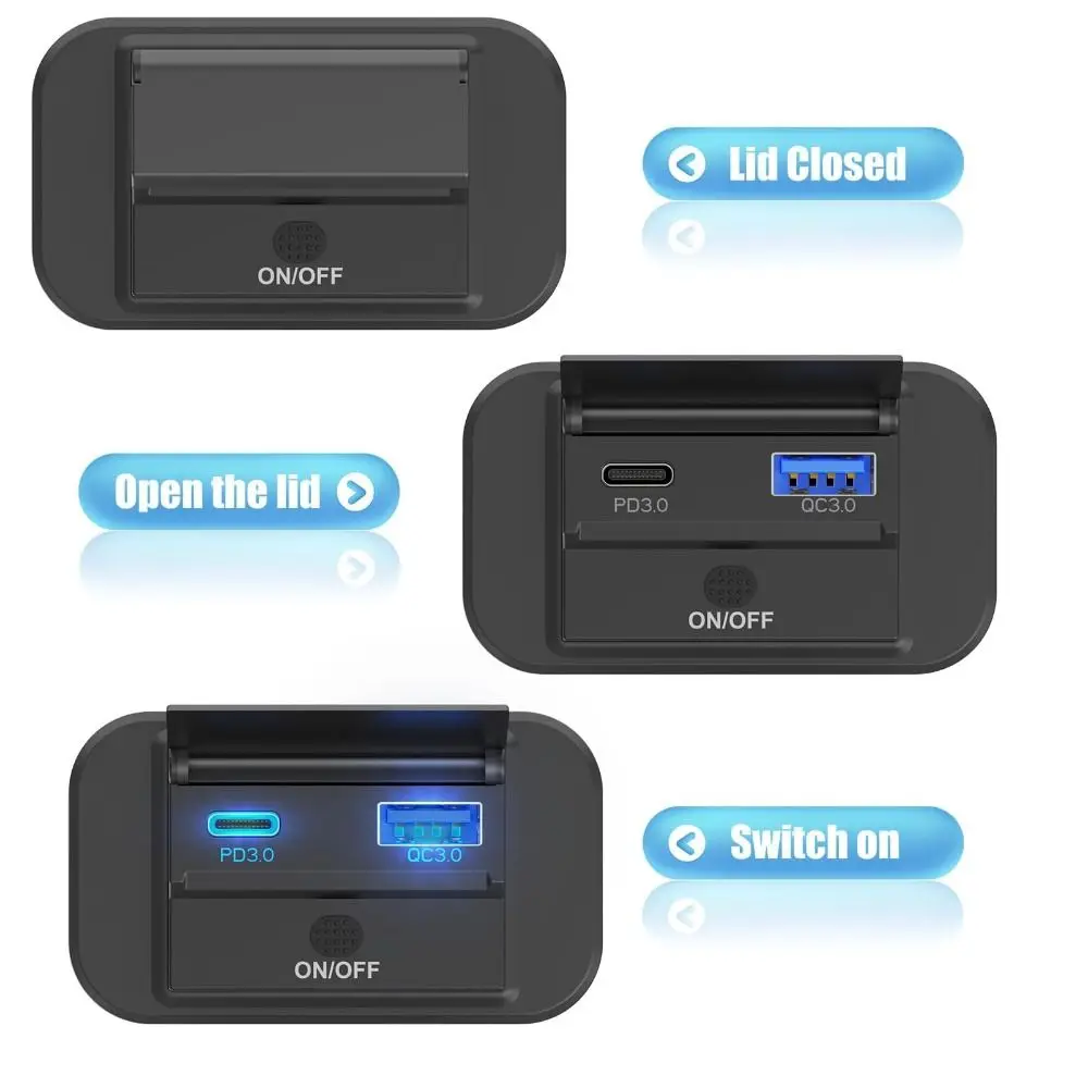 Professional 12V/24V USB Charging Socket QC3.0+PD3.0 Flush Mount USB Panel Charger Dual Port Car USB Charger Truck
