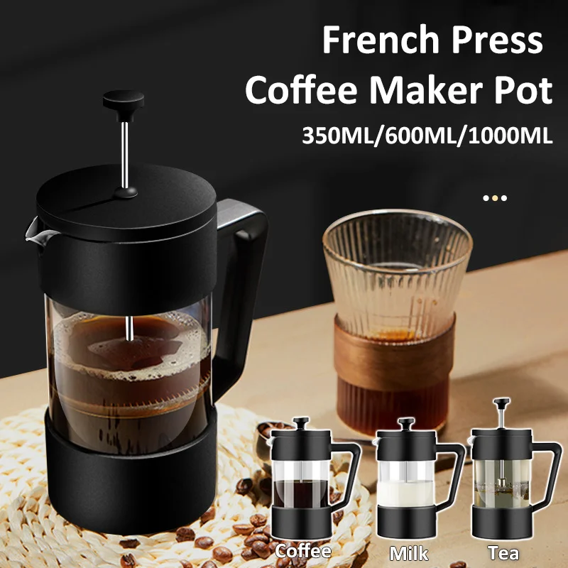 

French Press Coffee Maker Pot 350ML/600ML/1000ML Borosilicate Glass Brewing Tea Milk Pot Heat Resistant Household Coffee Maker