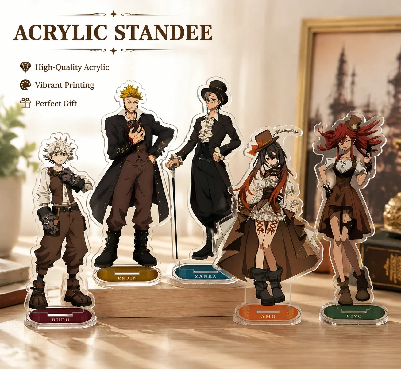 Gachiakuta Anime Acrylic Stand 15cm Steampunk Style Lude Enji Keychain Figure Display Model Desk Ornaments Gift Accessories