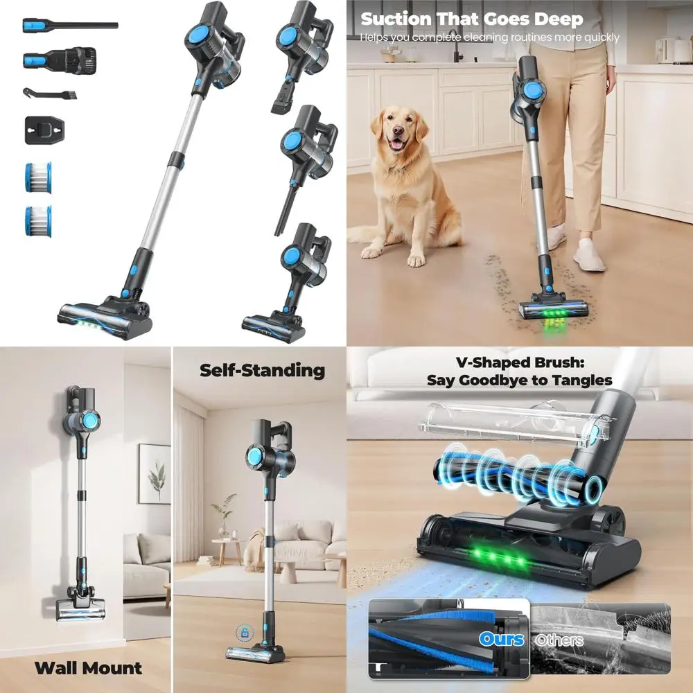 

Lightweight 8-in-1 Stick Vacuum Cleaner, Self-Standing, Multi-Surface for Home and Pet Hair (Blue)