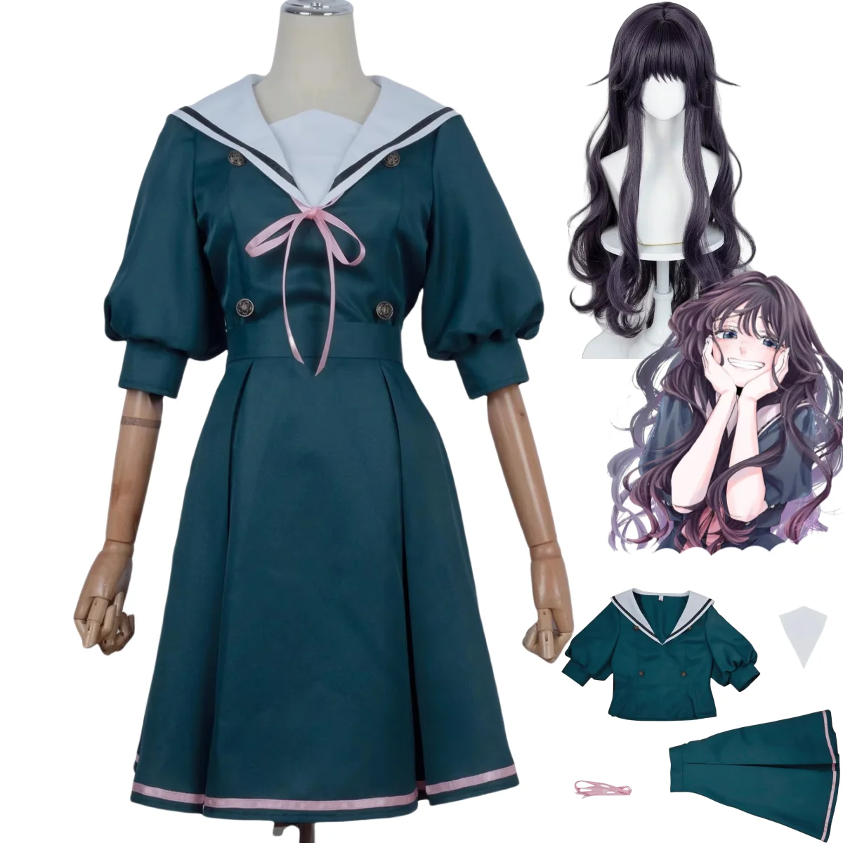 

Anime The Fragrant Flower Blooms with Dignity Waguri Kaoruko Cosplay Costume Japan JK Uniform Wig Woman Sexy School Uniform Suit