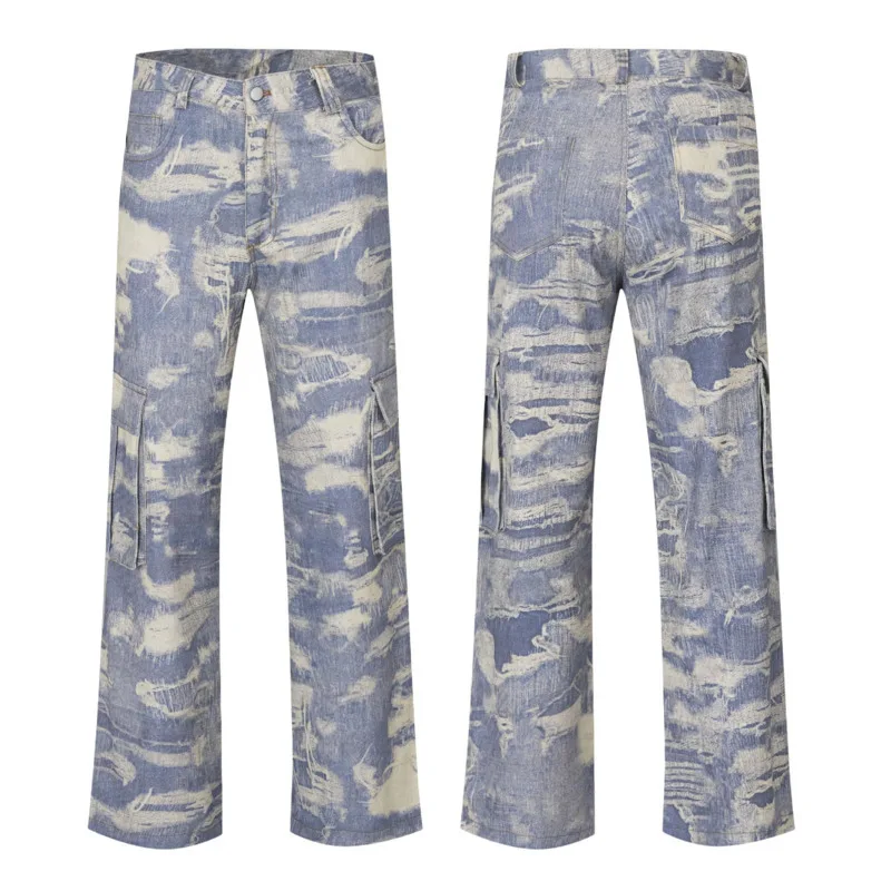 Pantalones vaqueros con múltiples bolsillos para hombre, ropa de calle holgada, informal, Vintage, Y2K