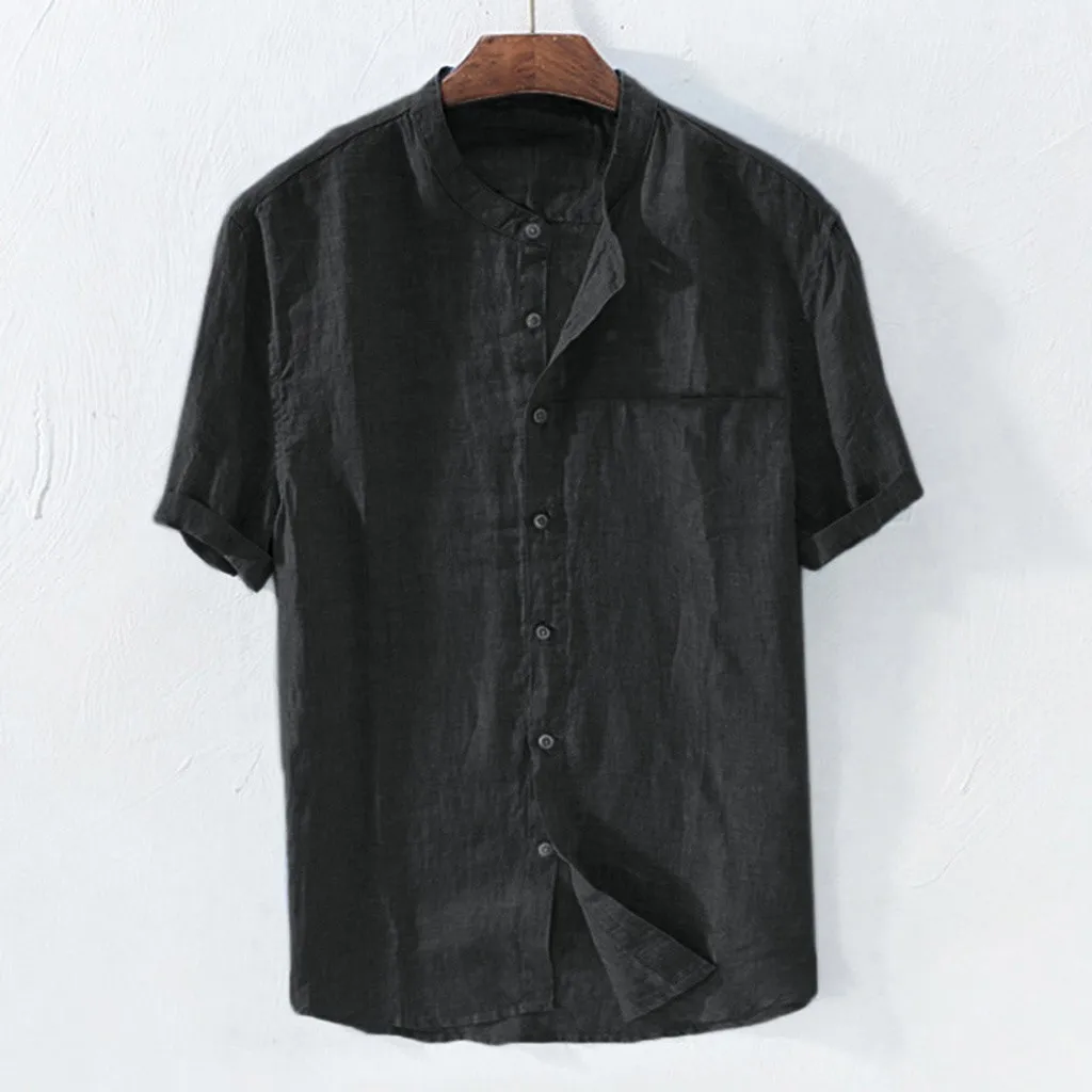 Blusa informal de lino y algodón para hombre, camisa holgada de manga corta, de uso diario, para verano, novedad de 2024