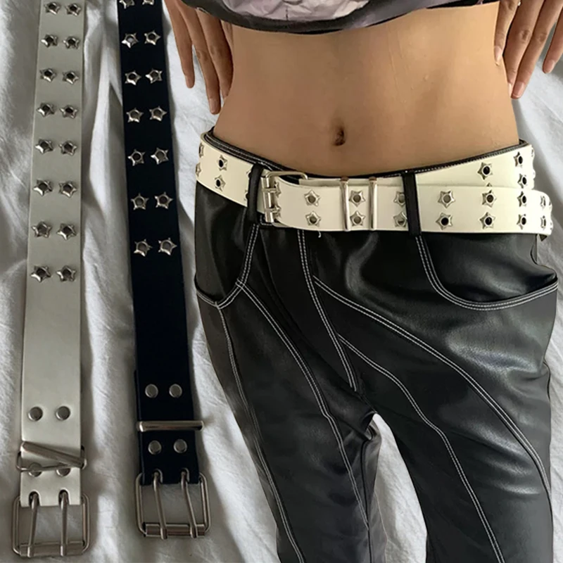 

Fashion Gothic Punk Star Belt Spicy Girls DoubleSingle Eyelet Grommet Metal Buckle Leather Unisex Belt Sweet Cool Corset Belts