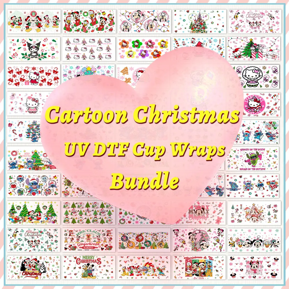 Cartoon Christmas 16oz UV DTF Cup Wrap Cartoon Libbey Tumbler Glass Plastic Can Transfer Sticker Waterproof Self-adhesive