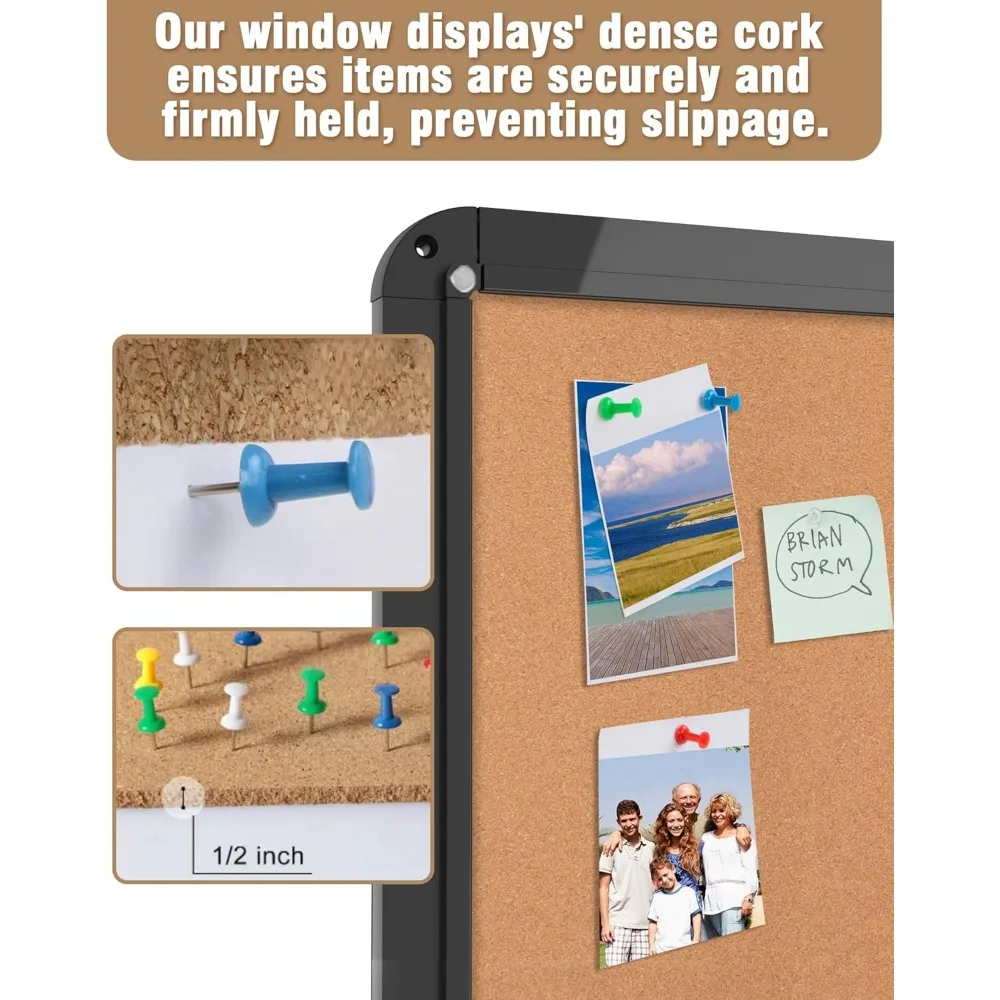 لوحة إعلانات مغلقة، لوحة إعلانات من الفلين الألومنيوم المقاوم للطقس قابلة للقفل للمدرسة والمكتب، إطار أسود مع فلين