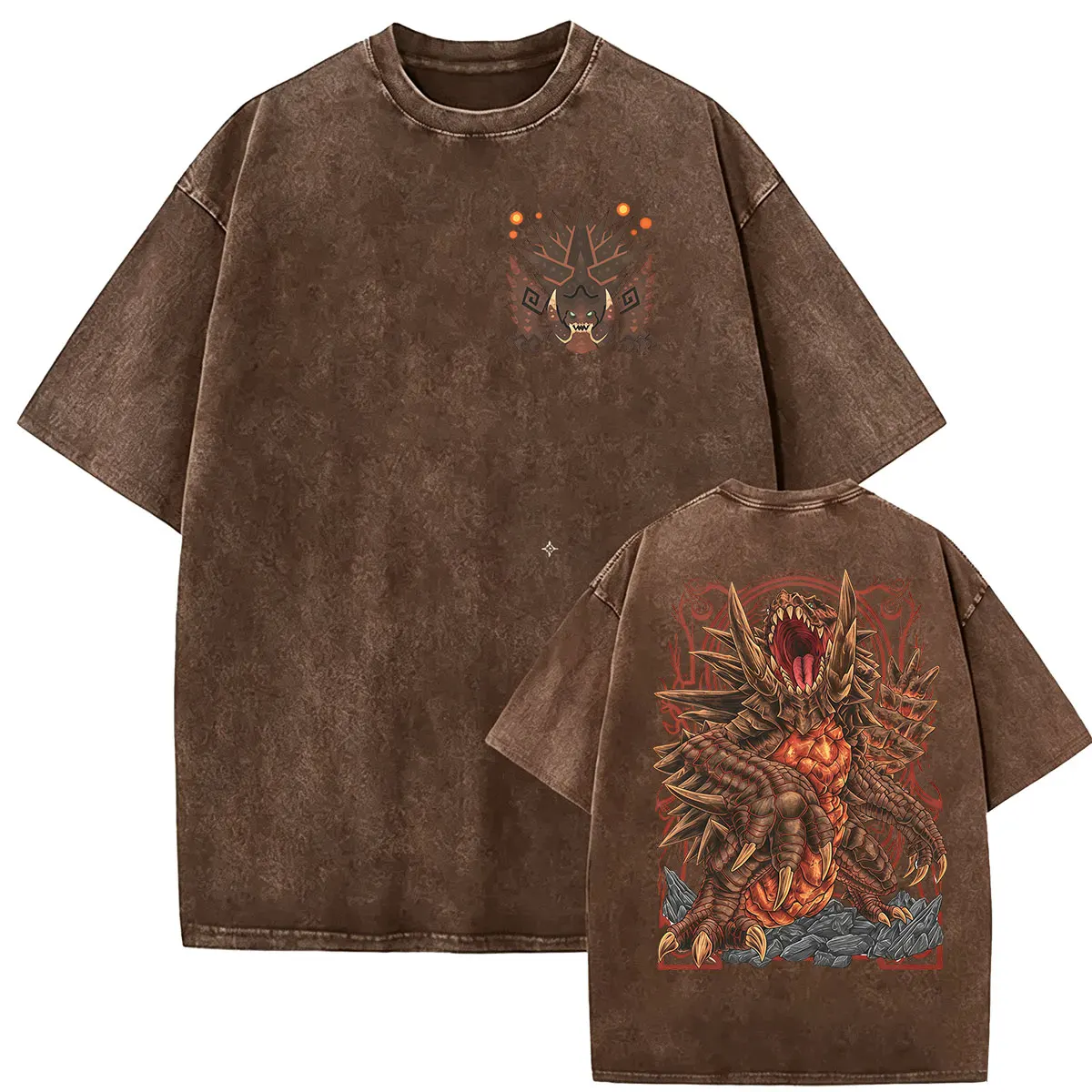 2026 Game Monster Hunter Akantor The Black God Vintage Washed T Shirt Men Women Harajuku Fashion O-Neck Oversized Cotton T-shirt - view 4