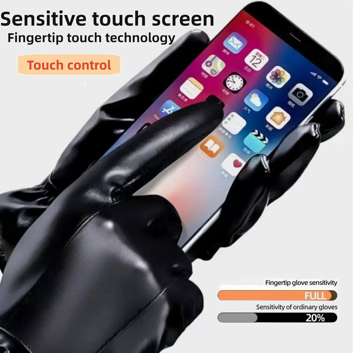 Winterhandschuhe für Herren, echtes Leder, warm, plus Samt, Touchscreen-Handschuhe, Outdoor, Radfahren, Fahren, Motorrad, PU-Handschuhe – Detail 3