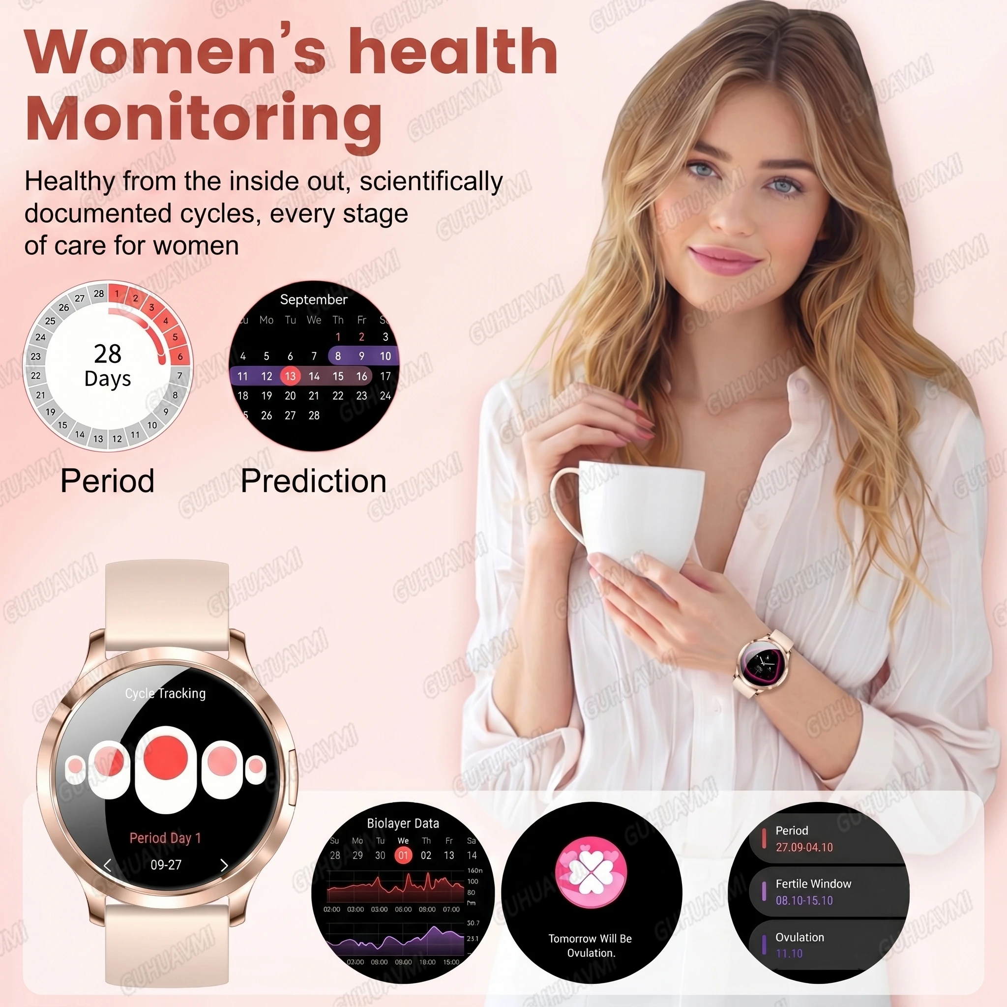2026 Nowy Damski Smartwatch z Wyświetlaczem AMOLED, Personalizowane Tarcze, Monitorowanie Aktywności Sportowej i Zdrowia, Wodoodporna Bransoletka, Muzyka, Cyfrowy Zegar dla Kobiet — zdjęcie produktu 4