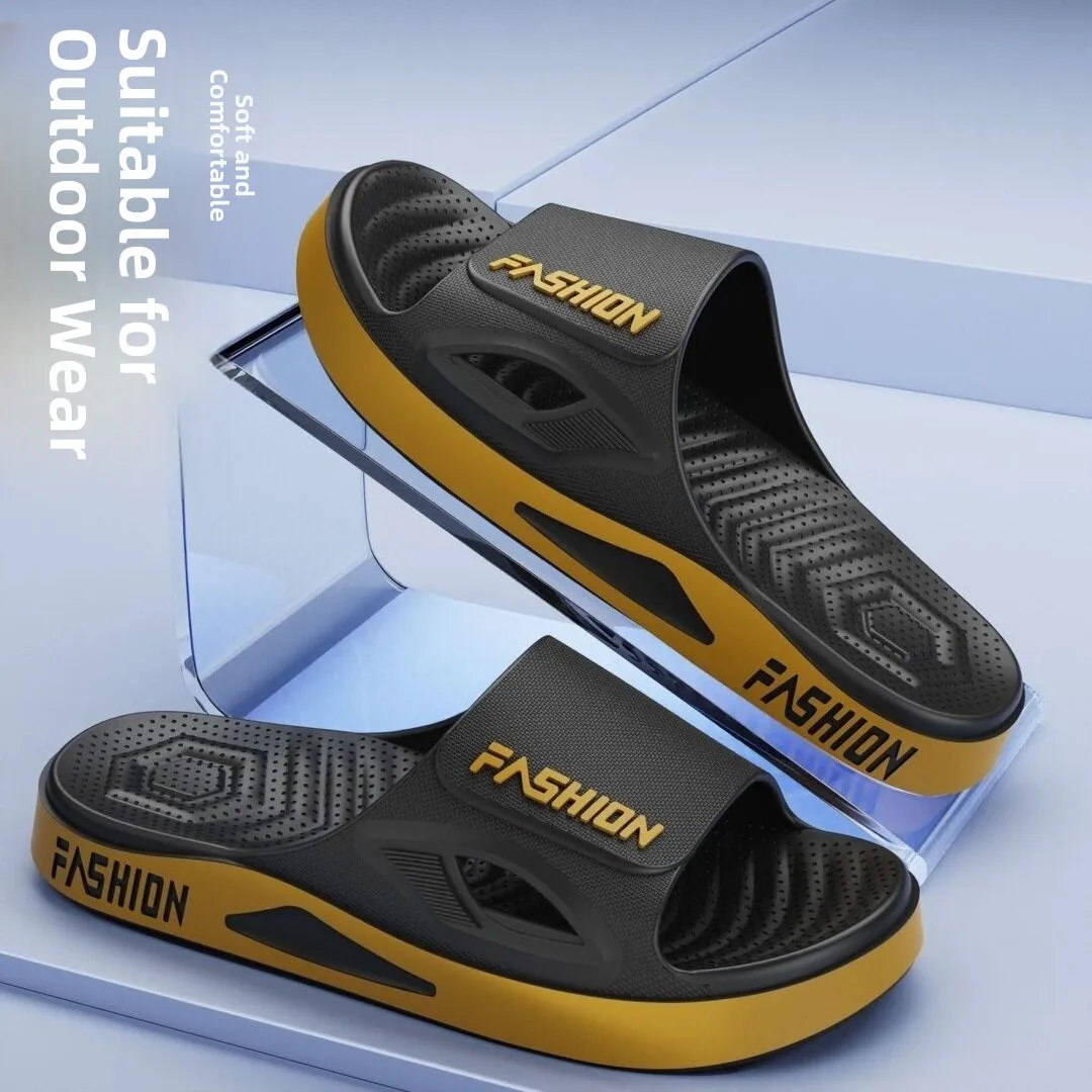 Men's Summer Thick Bottom Slip-On Indoor Outdoor Casual Pure Color Lazy Style Sandals Comfortable round Toe PVC Material