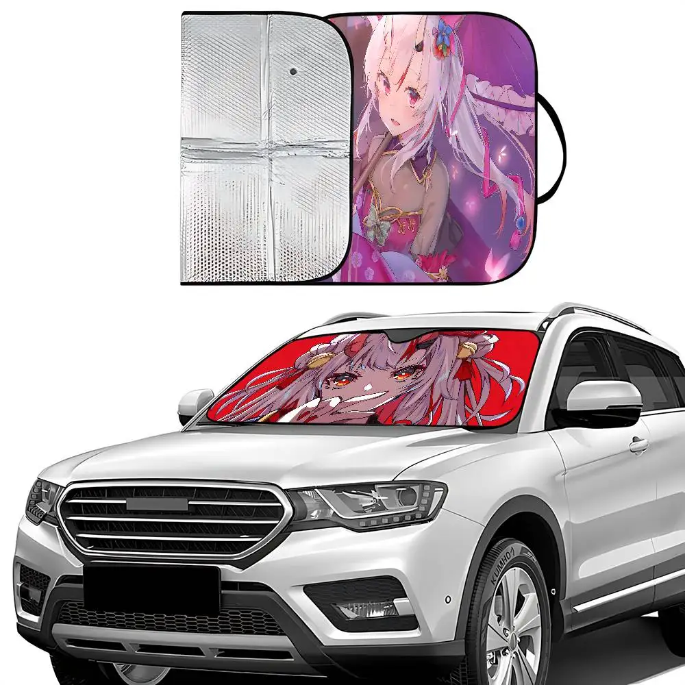 أنيمي فتاة Nakiri Ayame سيارة ظلة 130x70 سنتيمتر سيارة ظلة غطاء الزجاج الأمامي UV حماية السيارات قناع اكسسوارات للسيارات