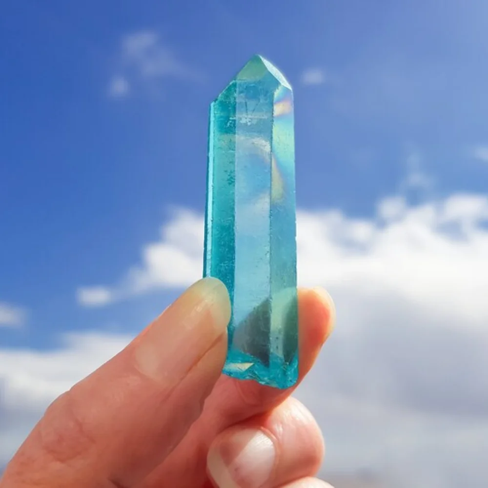 1 قطعة برج كوارتز Aqua Aura - برج كوارتز Aura الأزرق - برج كوارتز عالي الارتفاع - كوارتز وأبراج ذهبية شفافة