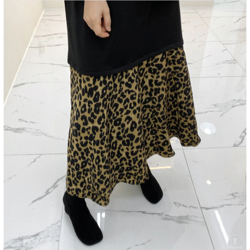 Herbst Winter Frauen T-Shirts Kleider plus Größe 5xl koreanische Mode Dame Vestido gestrickt dicke Patchwork Leopard Robe ke3023