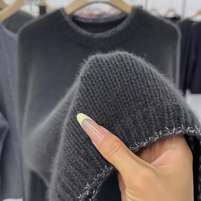 Pullovers Women Sweaters Round Neck Full Sleeve Solid Jumpers Y2k Streetwear Elegant Splice Knit Casual Loose Autumn Winter 2025